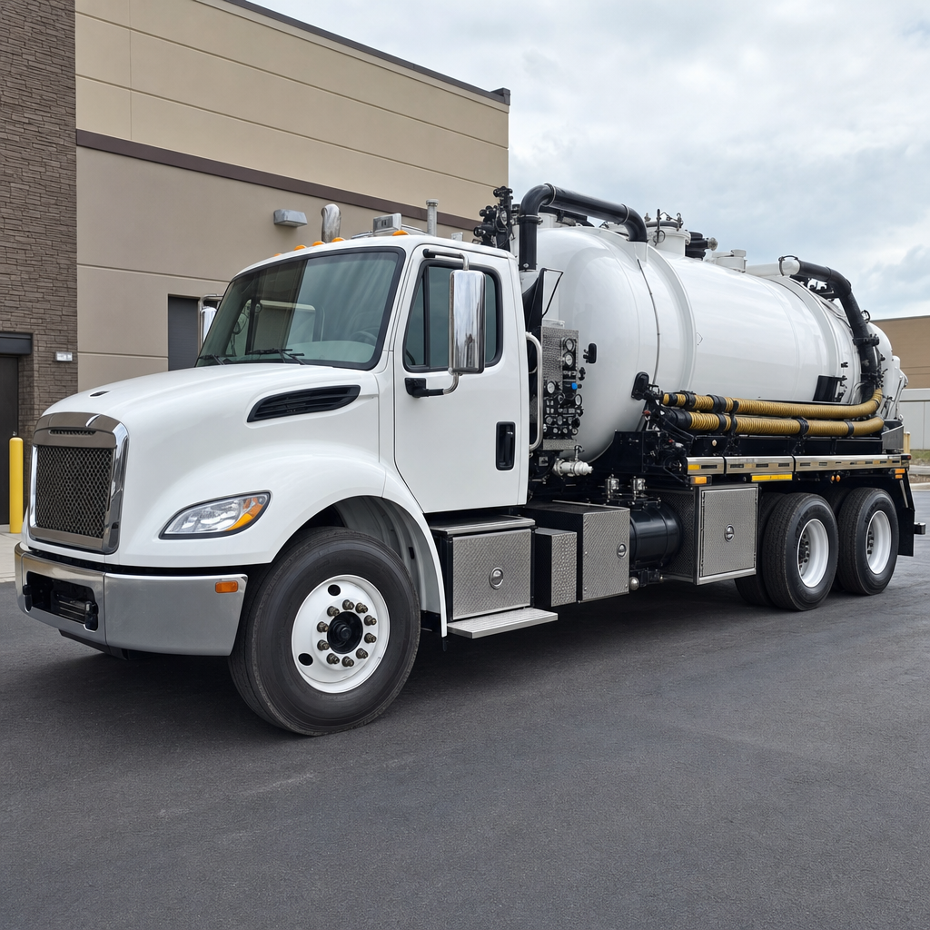 Commercial septic vacuum truck parked in a Provo business parking lot