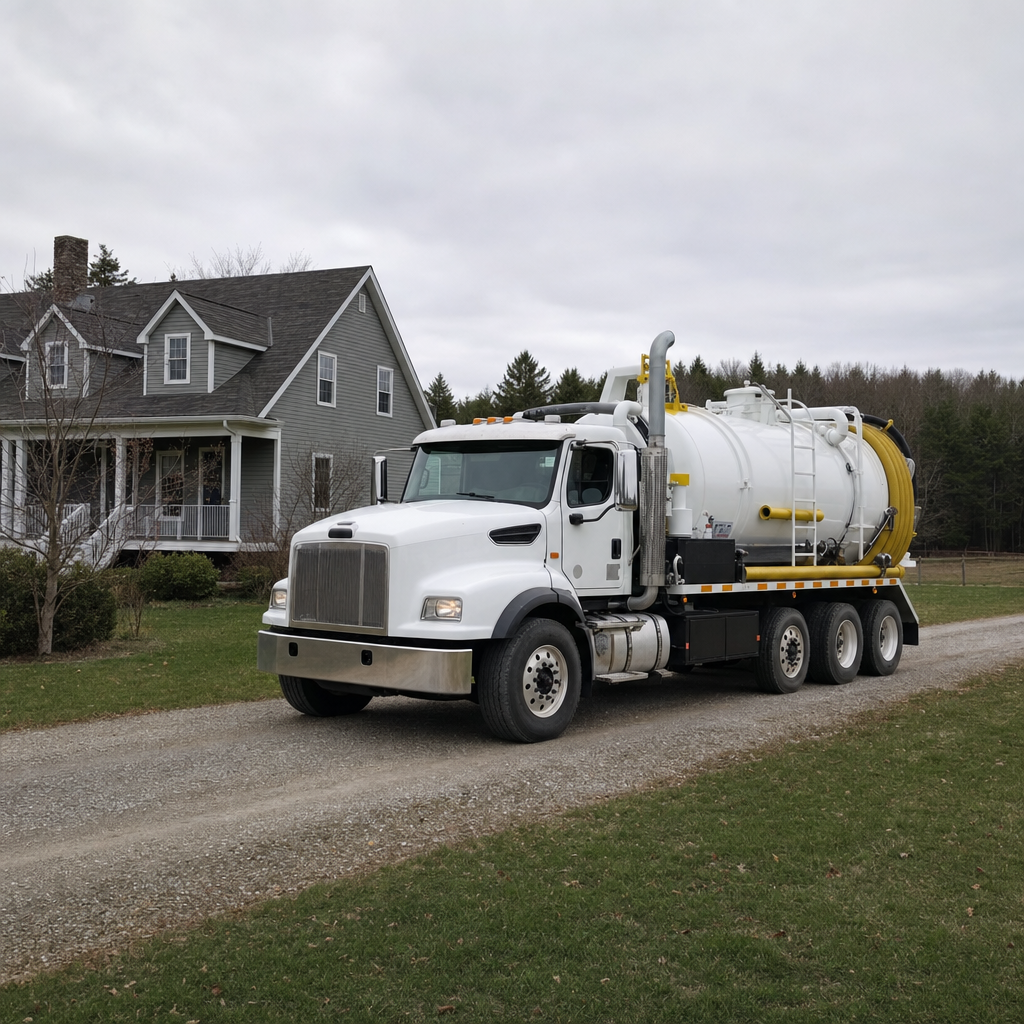 Septic vacuum truck arriving at a Provo home for same-day emergency service
